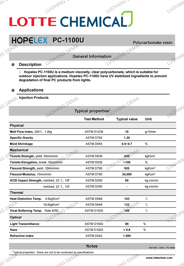 PC 1100U For Sheet Extrusion And Injection Grade